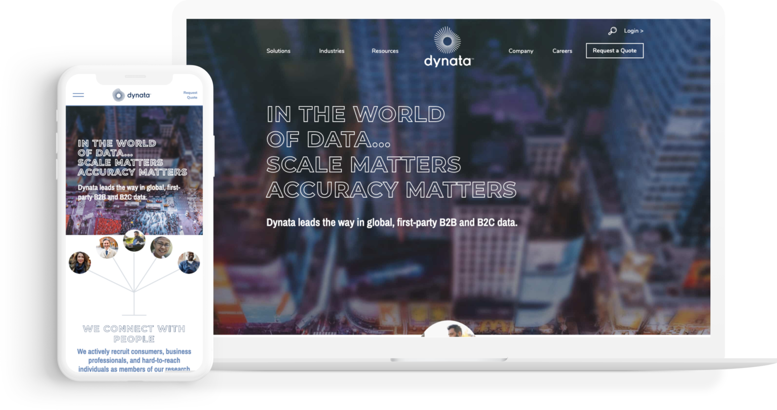 dynata's home page on a phone and computer